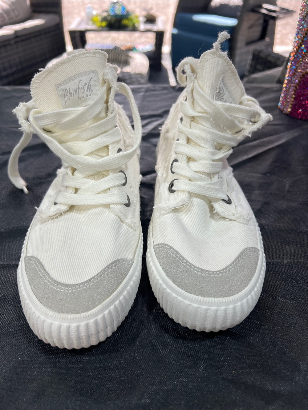 Blowfish White Frayed-Edge High Top Sneakers